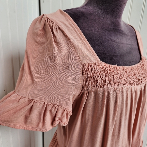 Altar'd State Women's Boho Dusty Rose Smocked Short Sleeve Mini Dress Size S - Picture 3 of 11